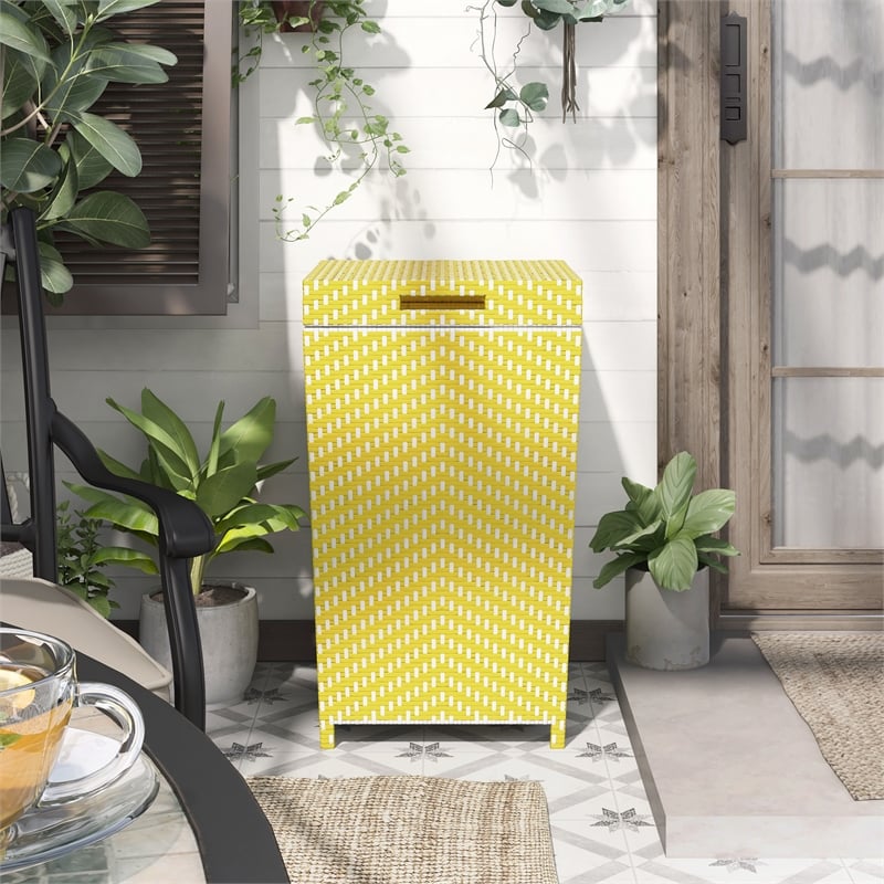 Furniture of America Azur Outdoor Metal Wicker Trash Can in Yellow 2PC Set
