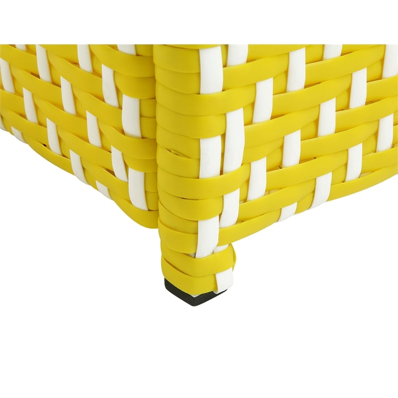 Furniture of America Azur Outdoor Metal Wicker Trash Can in Yellow 2PC Set