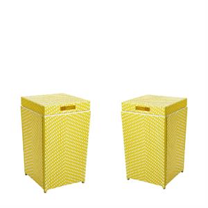 Furniture of America Azur Outdoor Metal Wicker Trash Can in Yellow 2PC Set