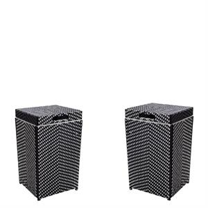 Furniture of America Azur Outdoor Aluminum & Wicker Trash Can in Black 2PC Set