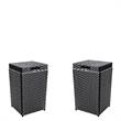 Furniture of America Azur Outdoor Aluminum & Wicker Trash Can in Black 2PC Set