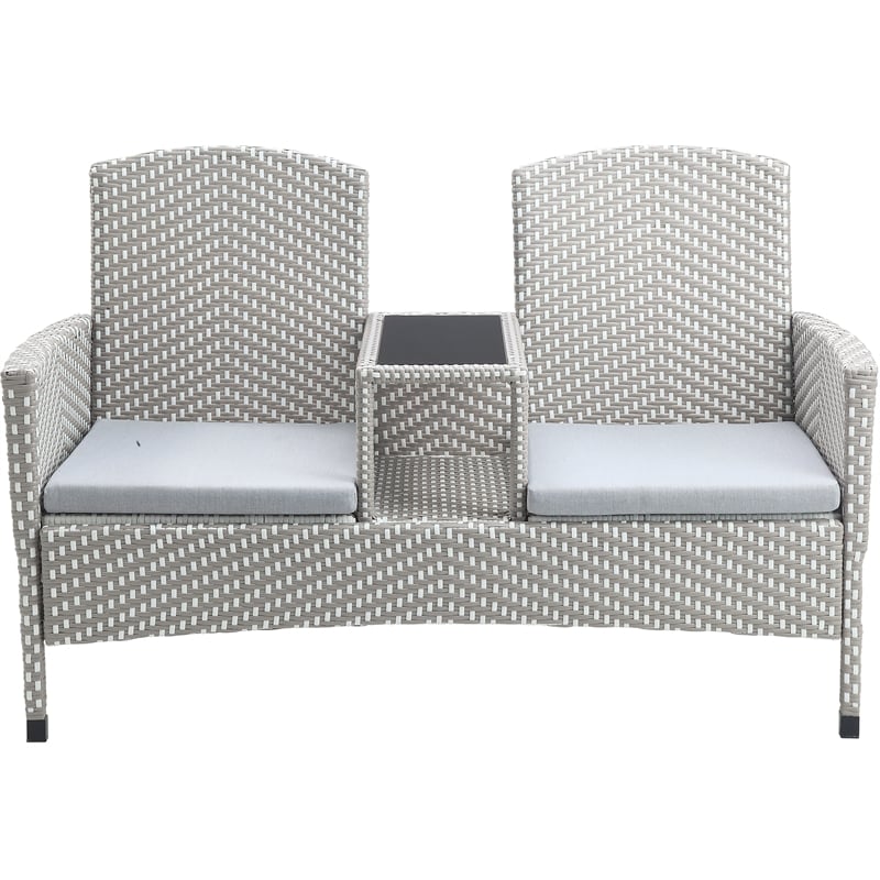 FOA Azur Outdoor Aluminum/Wicker Loveseat + Storage Bench + Trash Can 3PC Set