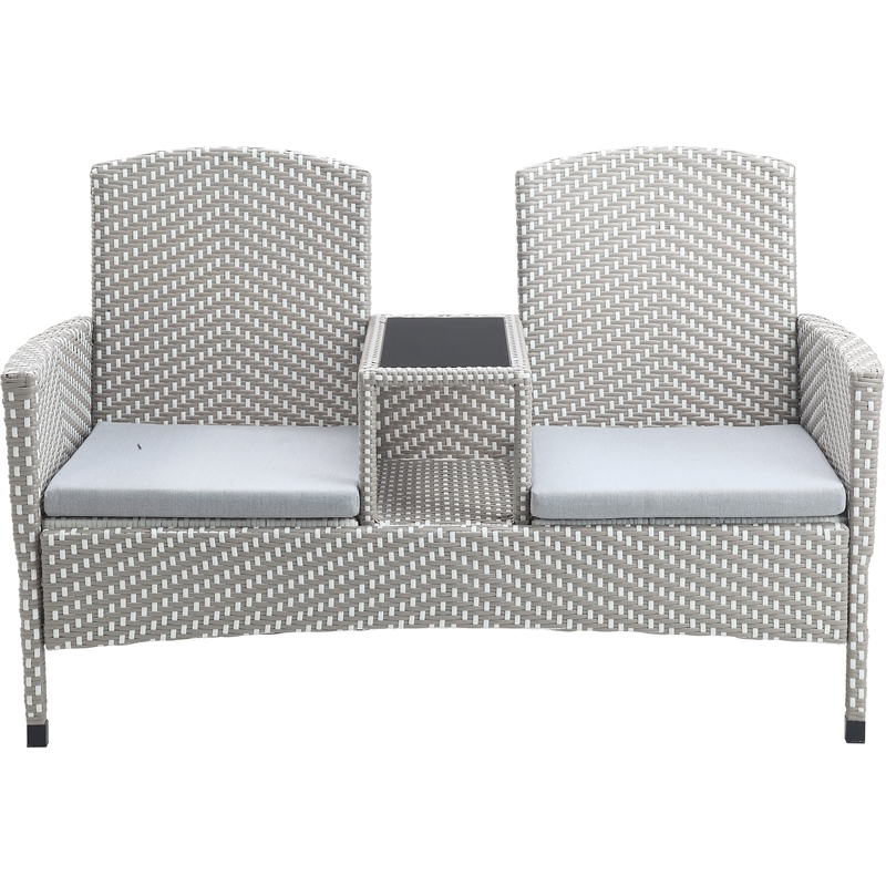 FOA Azur Outdoor Aluminum & Wicker Outdoor Loveseat & Storage Bin 2PC Set