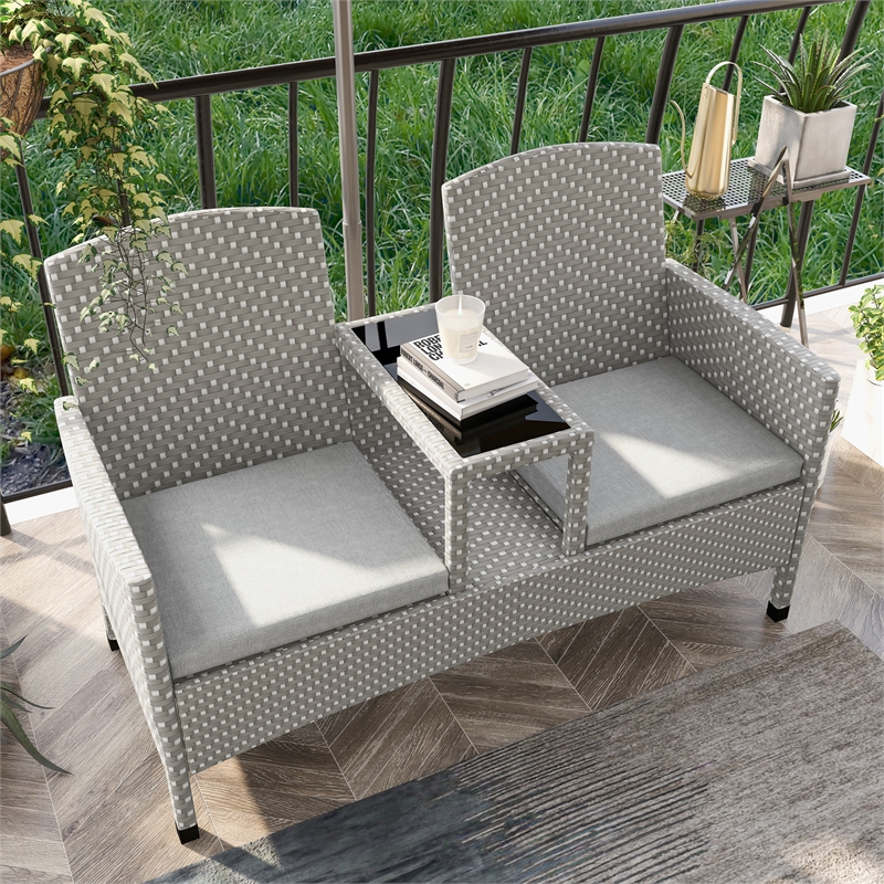 FOA Azur Outdoor Aluminum & Wicker Outdoor Loveseat & Storage Bin 2PC Set