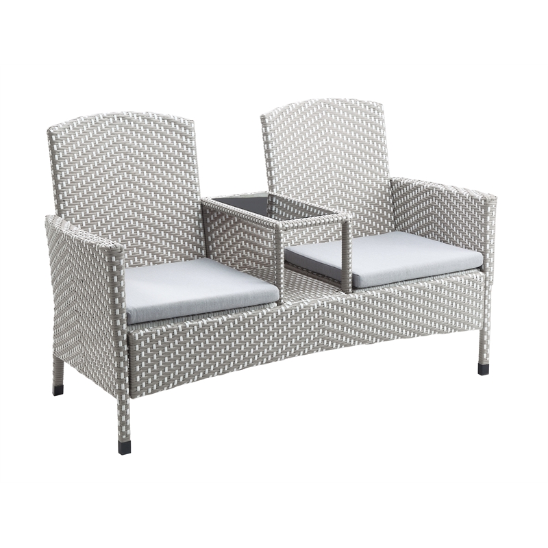 FOA Azur Outdoor Aluminum & Wicker Outdoor Loveseat & Storage Bin 2PC Set