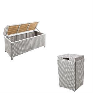 foa azur outdoor aluminum & wicker outdoor storage bench + bin 2pc set
