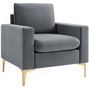 foa micheline 32 inch wide modern velvet accent chair in gray