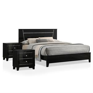 foa murvy 3-piece black solid wood bedroom set - twin + 2 nightstands
