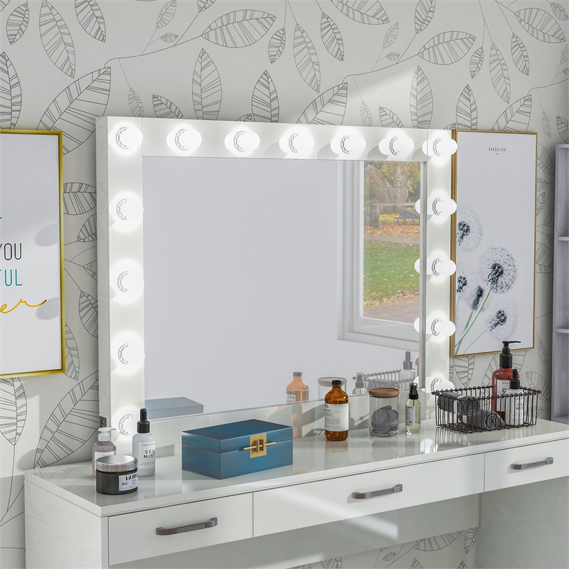 Furniture of America Olive White Wood Hollywood Lighted Vanity Mirror