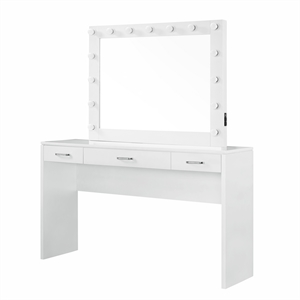 furniture of america olive white wood hollywood lighted vanity table with mirror