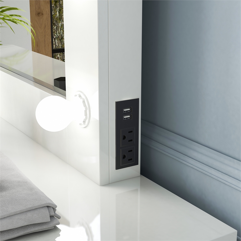 Furniture of America Olive White Wood Hollywood Lighted Vanity Table with Mirror