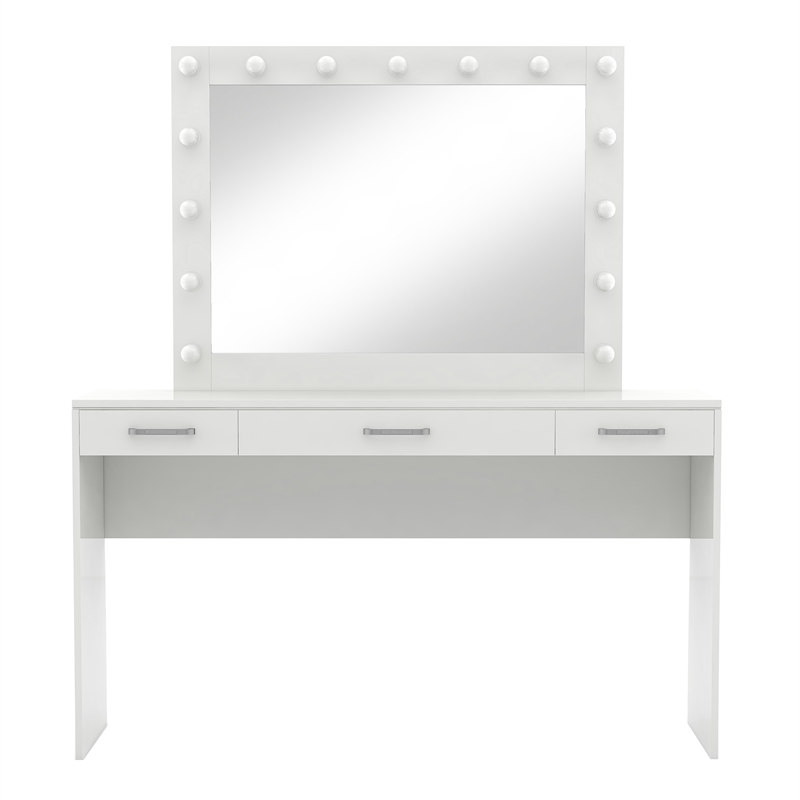 Furniture of America Olive White Wood Hollywood Lighted Vanity Table with Mirror