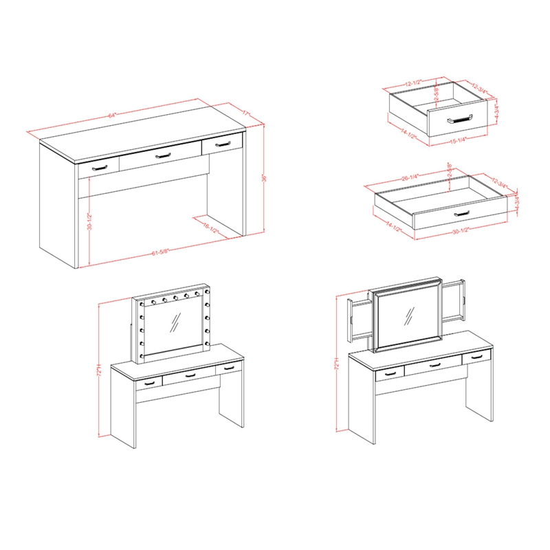 Furniture of America Olive White Wood Vanity with LED Lights
