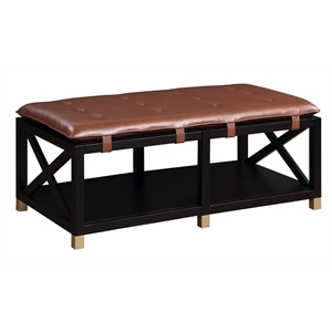 Furniture of America Tally 48.5&quot Wide Wood Bench with Removable Brown Cushion
