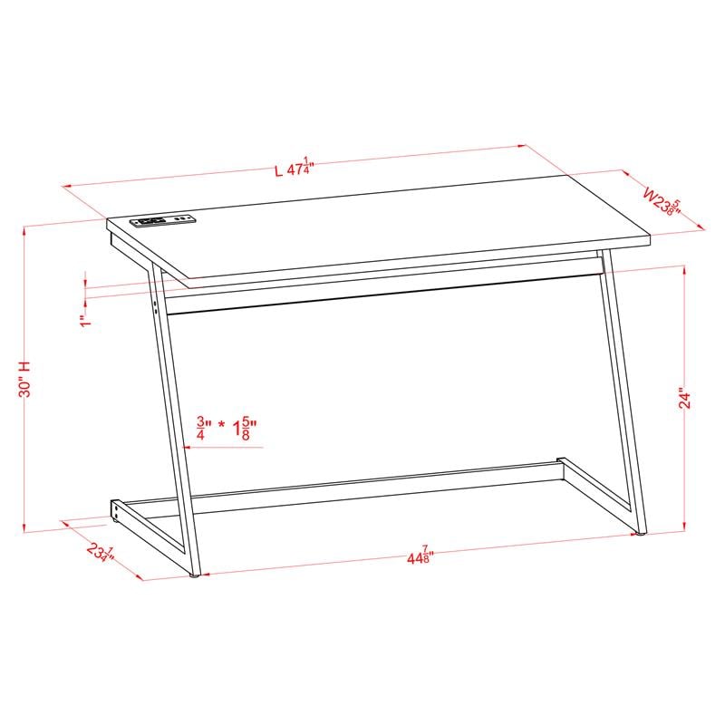 Furniture of America Cornica Metal Writing Desk with USB in White and Chrome