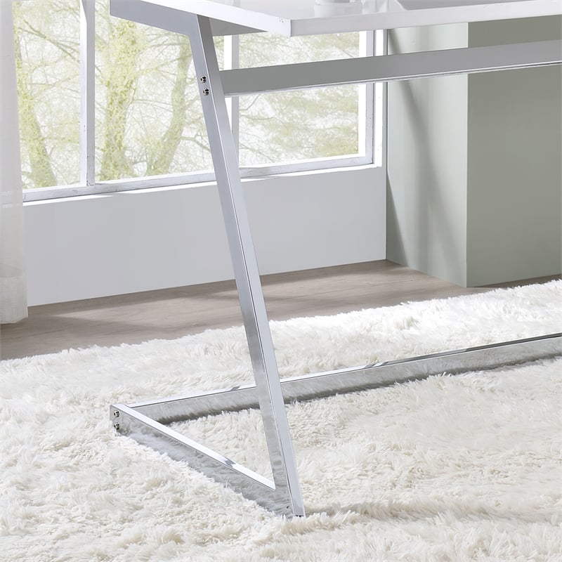 Furniture of America Cornica Metal Writing Desk with USB in White and Chrome