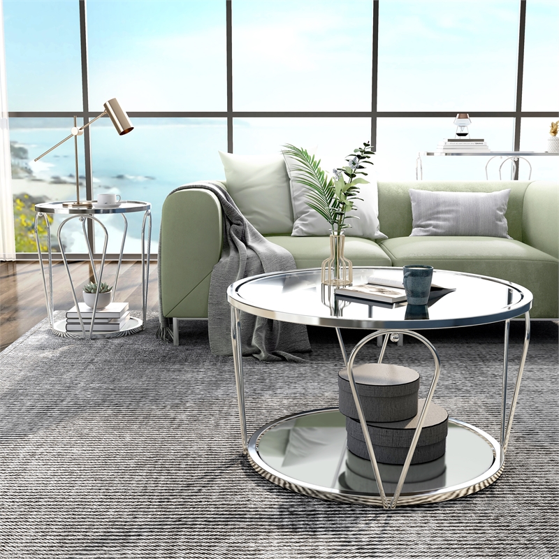 Furniture of America Miffa Contemporary Metal 2-Piece Coffee Table Set in Chrome
