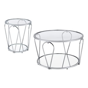 furniture of america miffa contemporary metal 2-piece coffee table set in chrome