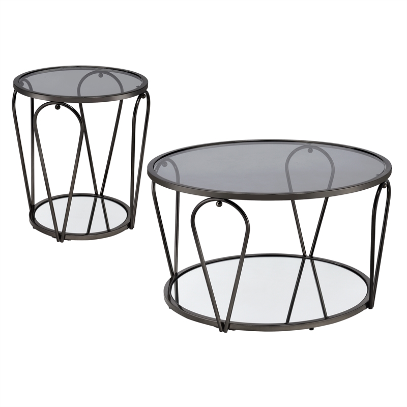 Furniture of America Miffa Contemporary Metal 2-Piece Coffee Table Set in Black