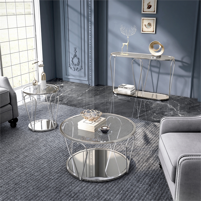 Furniture of America Miffa Contemporary Metal 3-Piece Coffee Table Set in Chrome