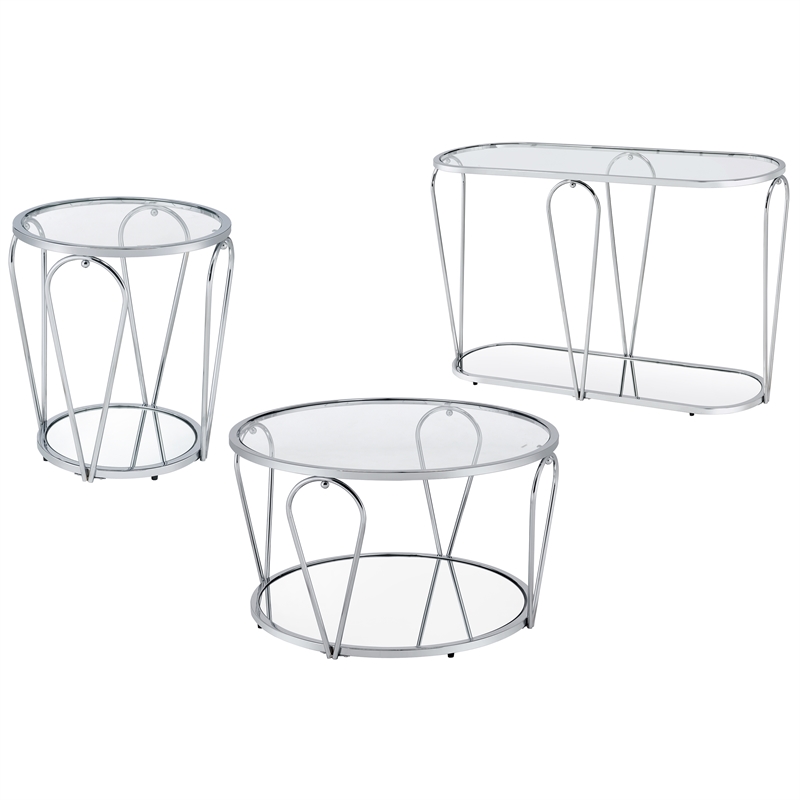 Furniture of America Miffa Contemporary Metal 3-Piece Coffee Table Set in Chrome