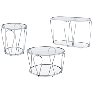 furniture of america miffa contemporary metal 3-piece coffee table set in chrome