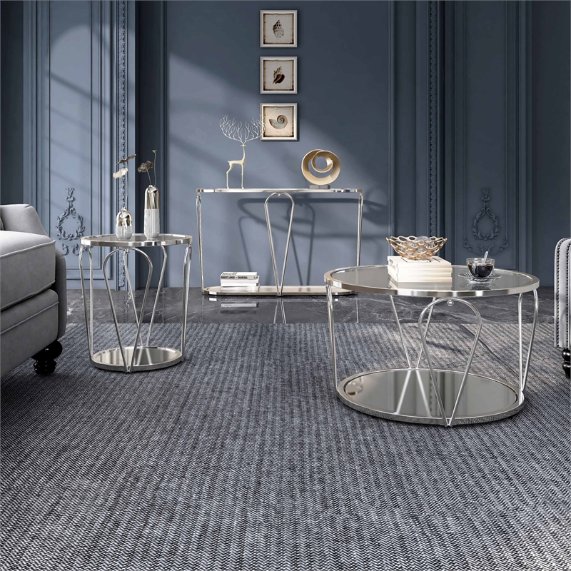 Furniture of America Miffa Contemporary Metal 3-Piece Coffee Table Set in Chrome