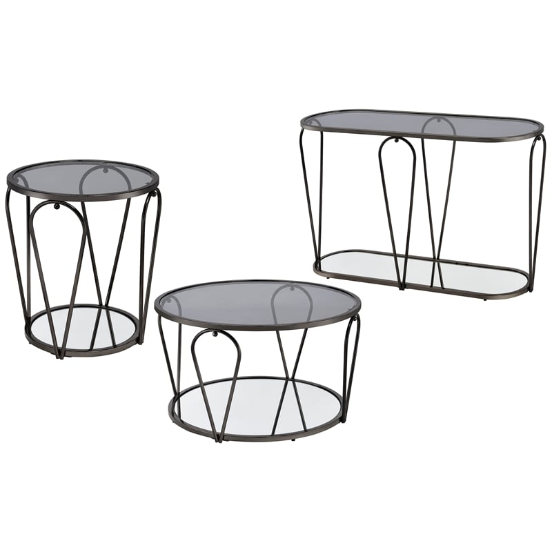 Furniture of America Miffa Contemporary Metal 3-Piece Coffee Table Set in Black