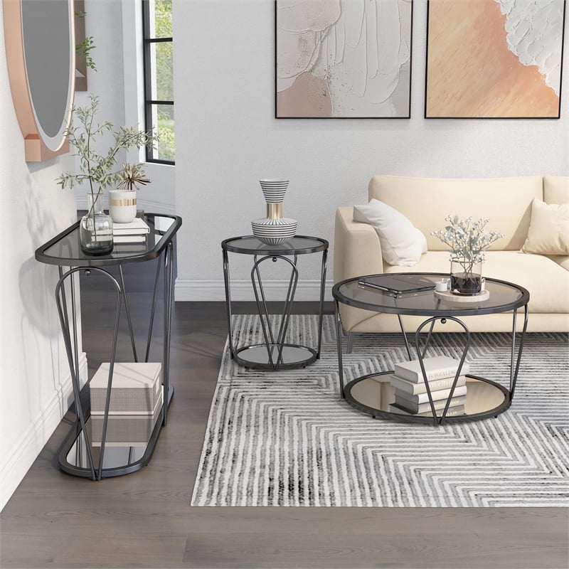 Furniture of America Miffa Contemporary Metal 3-Piece Coffee Table Set in Black