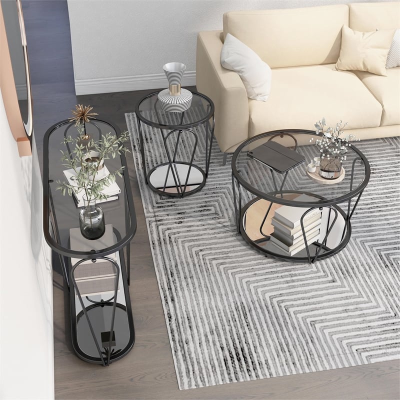 Furniture of America Miffa Contemporary Metal 3-Piece Coffee Table Set in Black