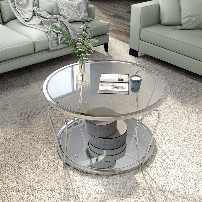 Furniture of America Miffa Contemporary Metal 1-Shelf Coffee Table in Chrome
