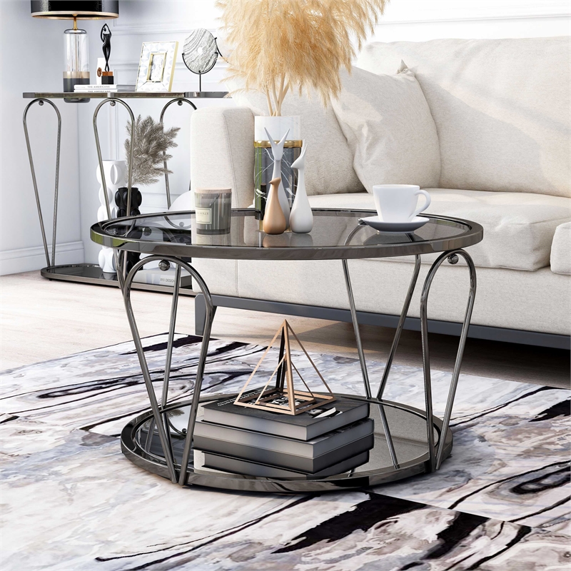Furniture of America Miffa Contemporary Metal 1-Shelf Coffee Table in Black