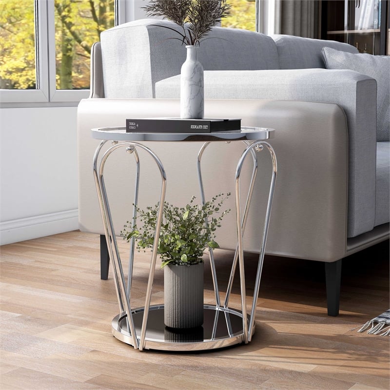 Furniture of America Miffa Contemporary Metal 1-Shelf End Table in Chrome