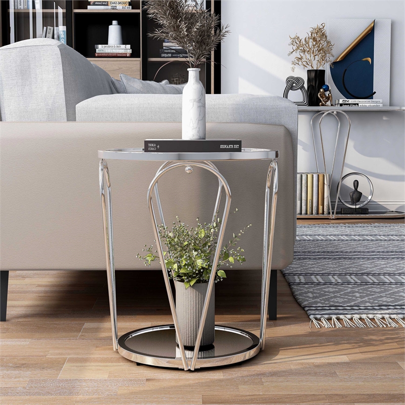 Furniture of America Miffa Contemporary Metal 1-Shelf End Table in Chrome