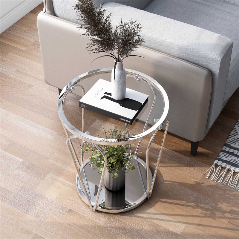 Furniture of America Miffa Contemporary Metal 1-Shelf End Table in Chrome