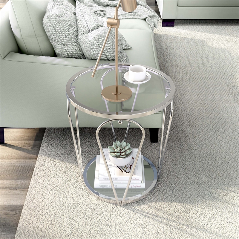 Furniture of America Miffa Contemporary Metal 1-Shelf End Table in Chrome