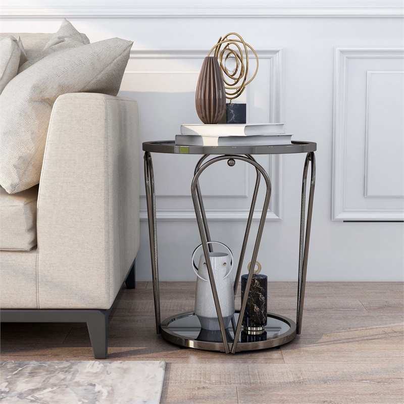 Furniture of America Miffa Contemporary Metal 1-Shelf End Table in Black