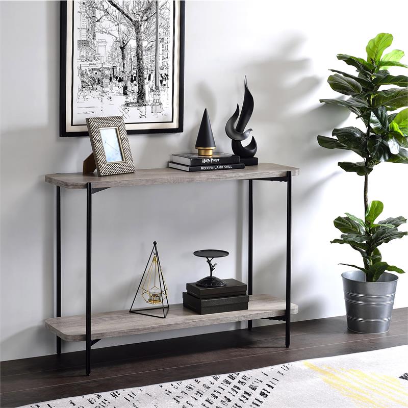 Furniture of America Elgun Metal 1-Shelf Console Table in Black and Gray