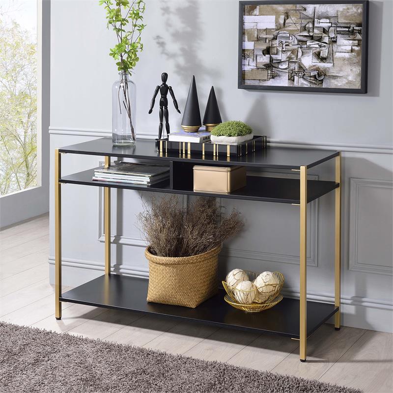 Furniture of America Mirah Contemporary Metal 3-Shelf Console Table in Black