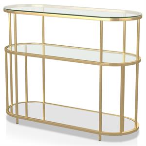 Furniture of America Banta Metal 2-Shelf Console Table in Gold and Black