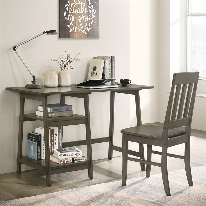 Furniture of America Prenna Wood 2-Piece Writing Desk and Chair Set in Gray