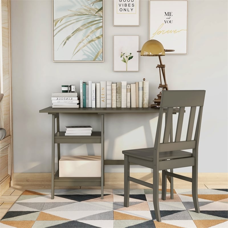 Furniture of America Prenna Wood 2-Piece Writing Desk and Chair Set in Gray