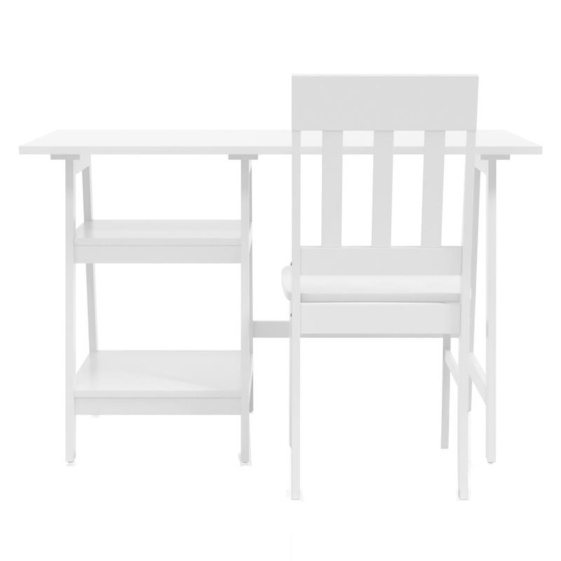 Furniture of America Prenna Wood 2-Piece Writing Desk and Chair Set in White