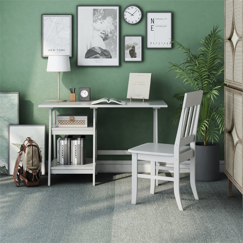 Furniture of America Prenna Wood 2-Piece Writing Desk and Chair Set in White