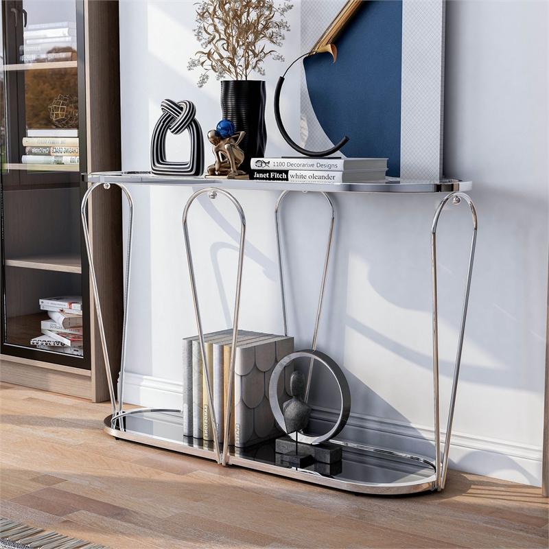 Furniture of America Miffa Contemporary Metal 1-Shelf Console Table in Chrome