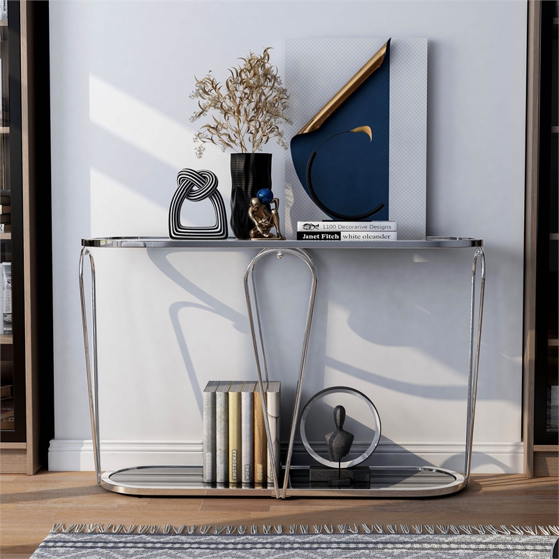 Furniture of America Miffa Contemporary Metal 1-Shelf Console Table in Chrome