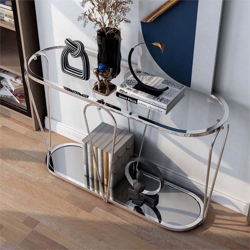 Furniture of America Miffa Contemporary Metal 1-Shelf Console Table in Chrome