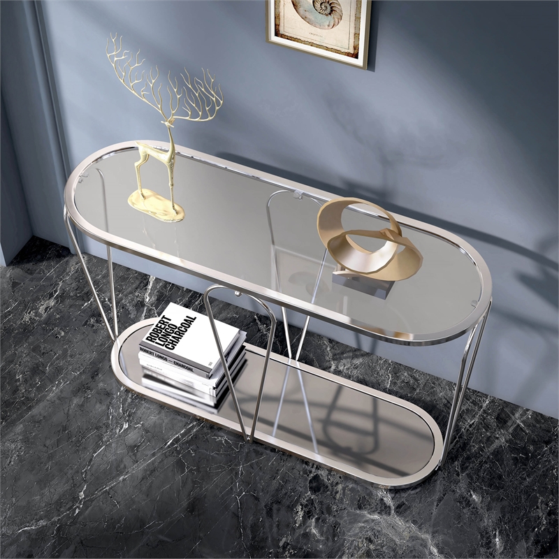 Furniture of America Miffa Contemporary Metal 1-Shelf Console Table in Chrome