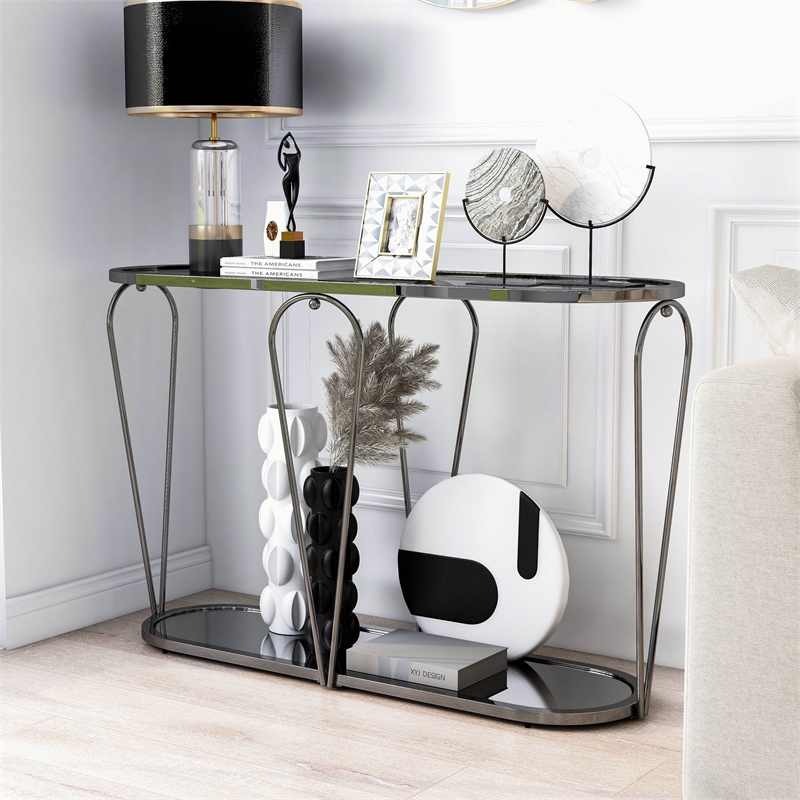 Furniture of America Miffa Contemporary Metal 1-Shelf Console Table in Black