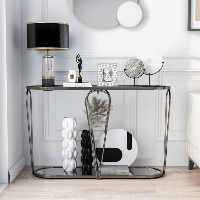 Furniture of America Miffa Contemporary Metal 1-Shelf Console Table in Black